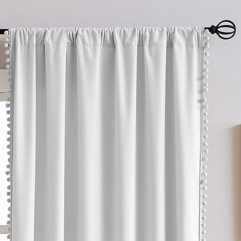 Treatmentex Pompom Grey Velvet Curtains for Bedroom Windows 84" Long Decorative Room Darkening Curtains for Living Room Light Grey 42" w x 2Panels - Image 3